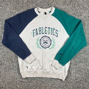 Fabletics Men’s Small Year-Round Terry Crew Neck Sweatshirt Green/Navy Academic